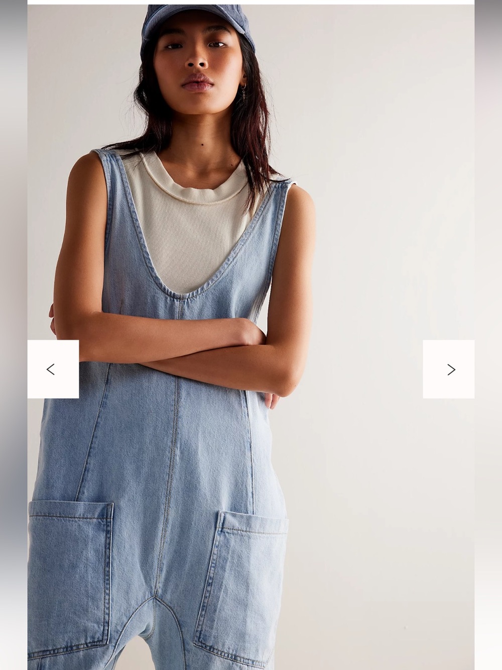 We The Free Light Blue Denim high roller Scoop-Neck Overalls medium